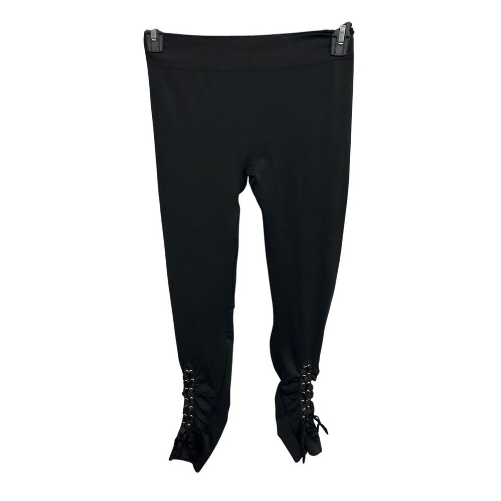 Miss Juli Womens Black Lace-Up Hem Stretchy Leggings Size M/L Goth Grunge